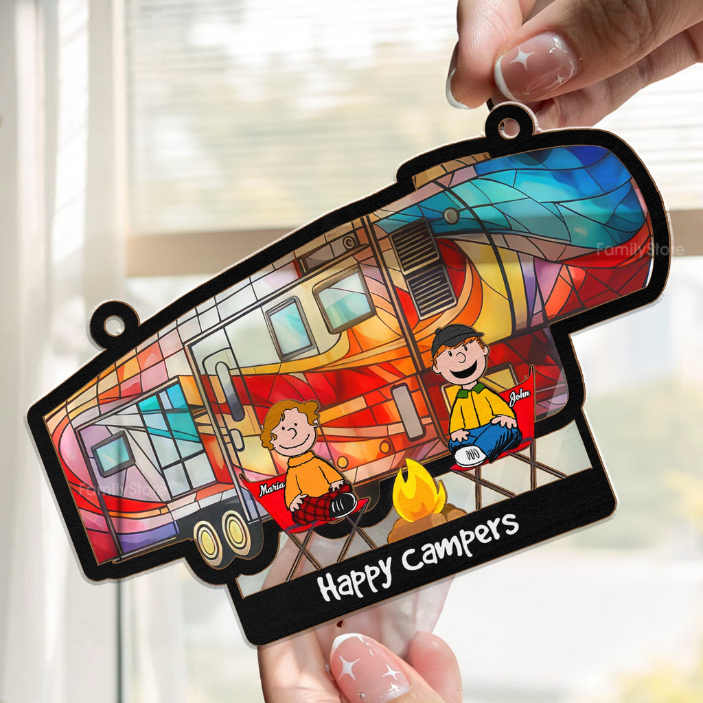 Personalized Happy Camping Suncatcher Ornament for Couples Gift