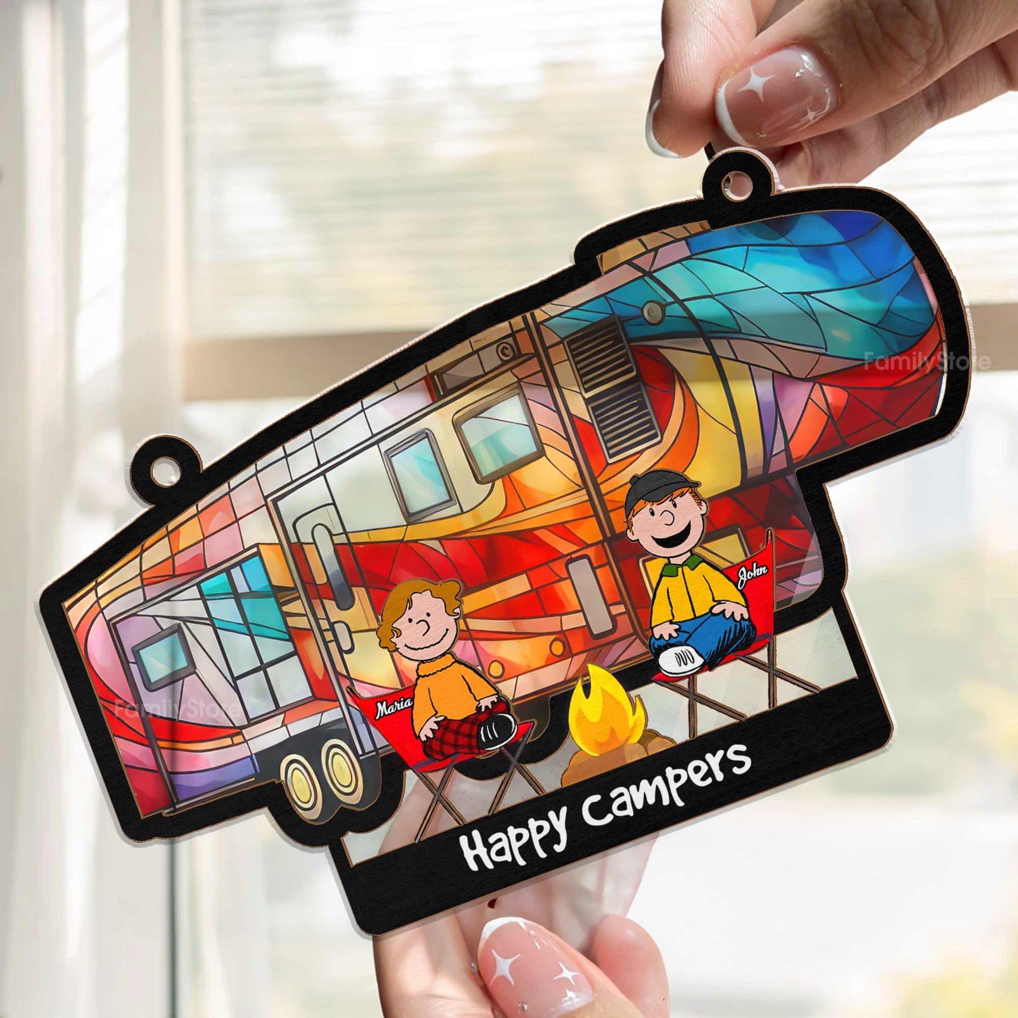 Personalized Happy Camping Suncatcher Ornament for Couples Gift