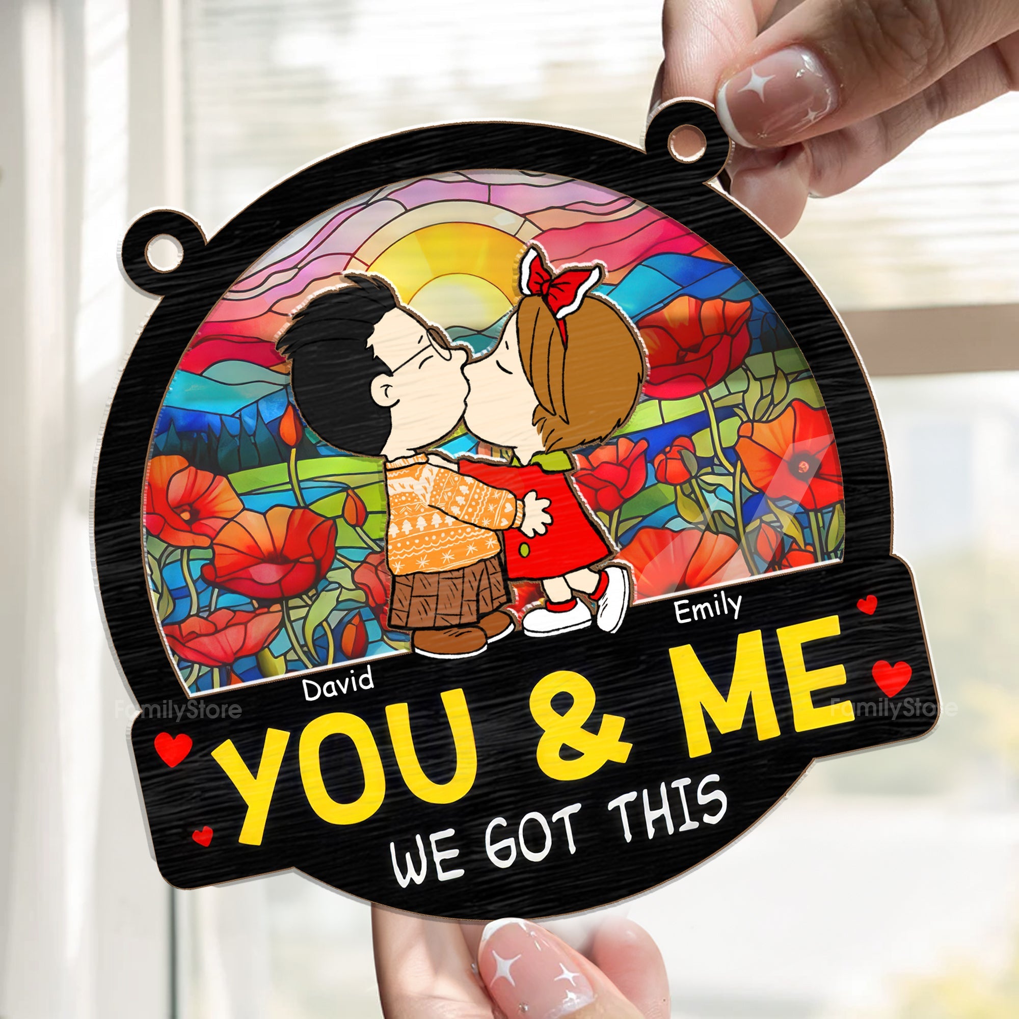 Personalized Kissing You In The Sunset Suncatcher Gift for Couple Anniversary