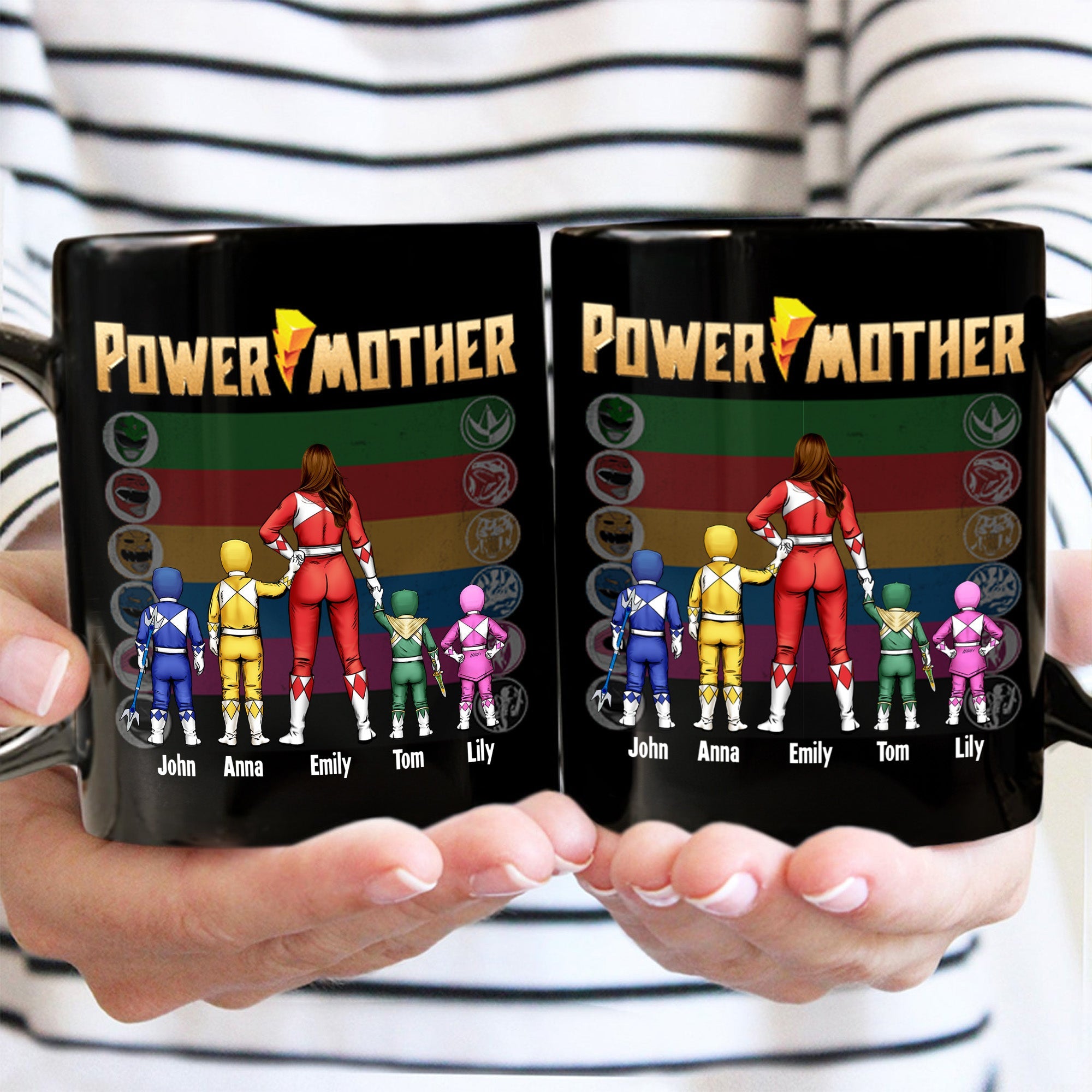 Personalized Power Mother Black Mug Custom Name Gift for Mom