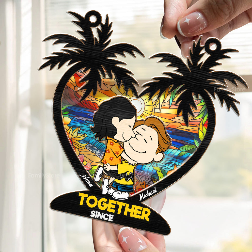 Personalized Palm Tree Suncatcher Ornament Custom Couple Gift