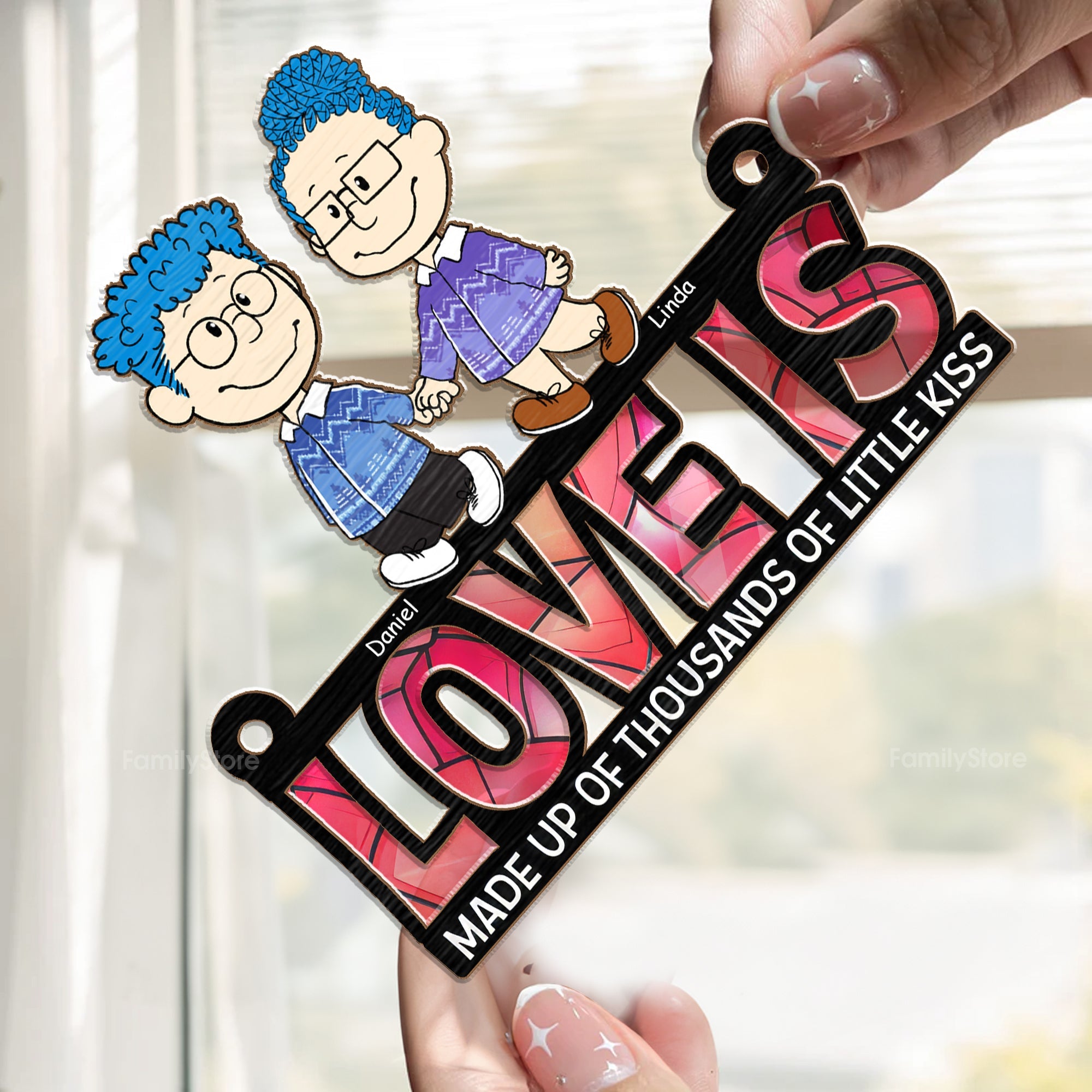 Personalized Love Is Window Hanging Suncatcher Gift for Couples