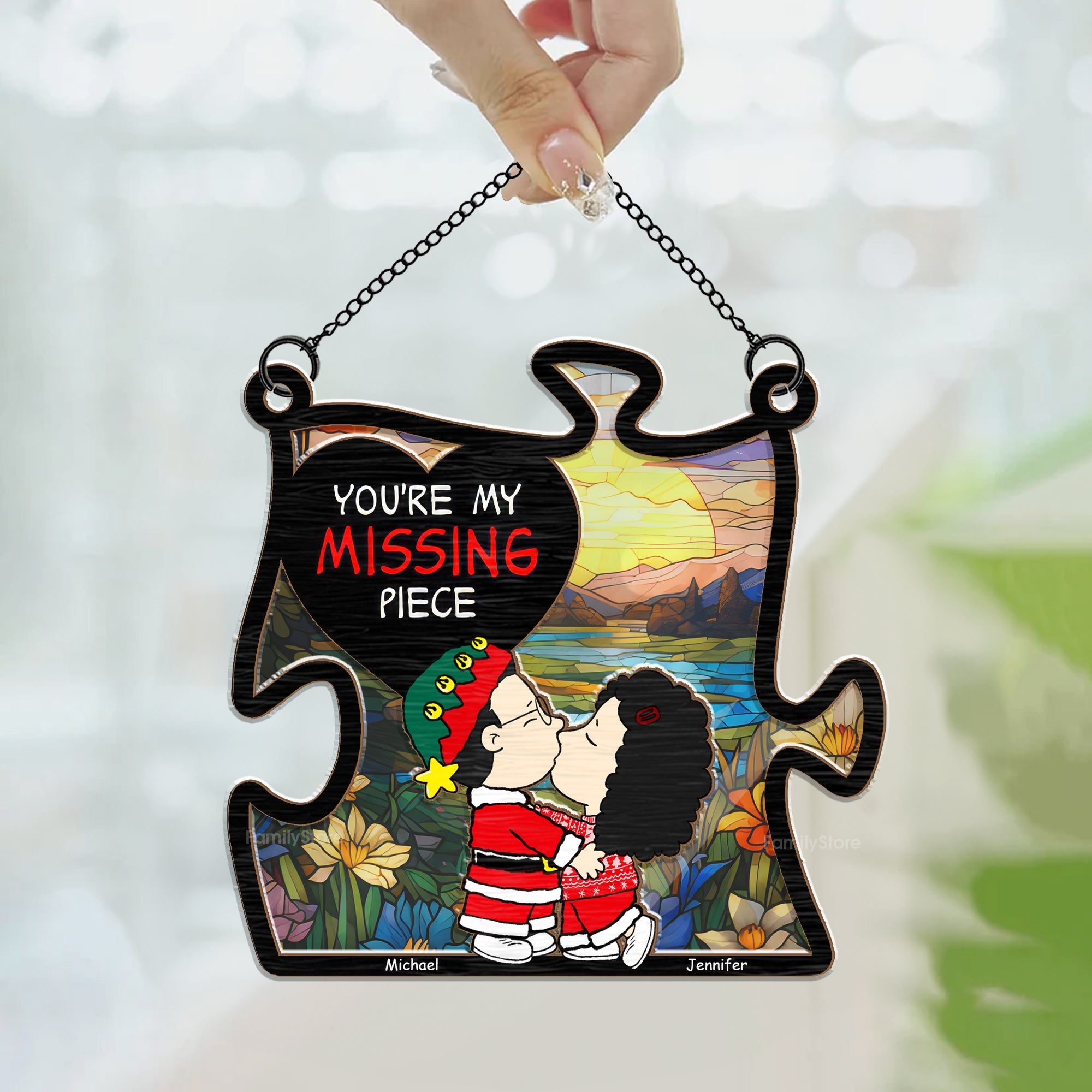 Personalized Puzzle Piece Suncatcher for Couples - Custom Name Gift for Anniversary