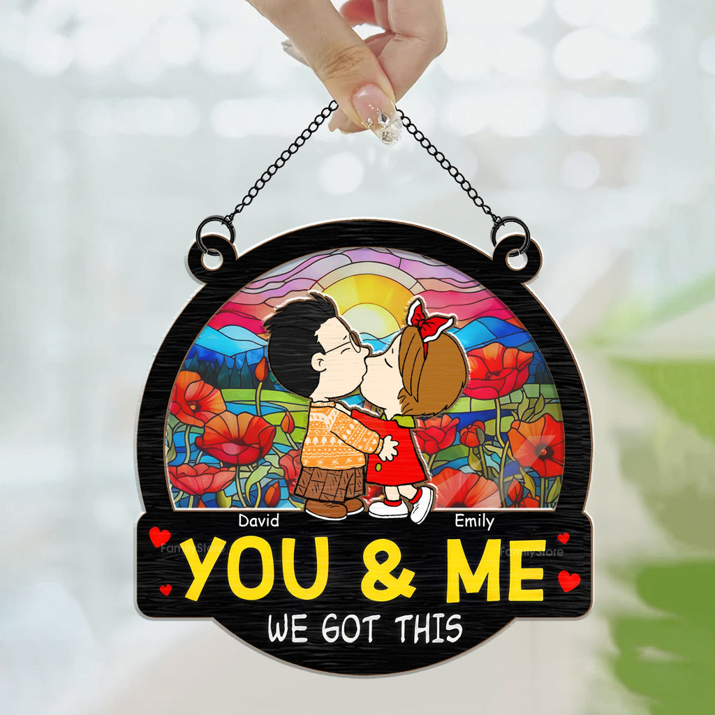 Personalized Kissing You In The Sunset Suncatcher Gift for Couple Anniversary