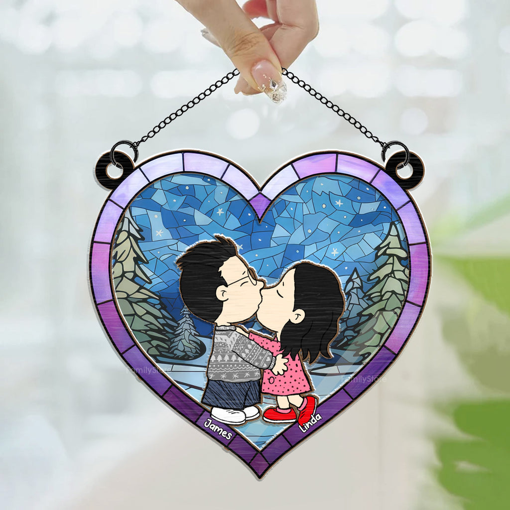 Personalized Heart Shaped Suncatcher Gift for Couples