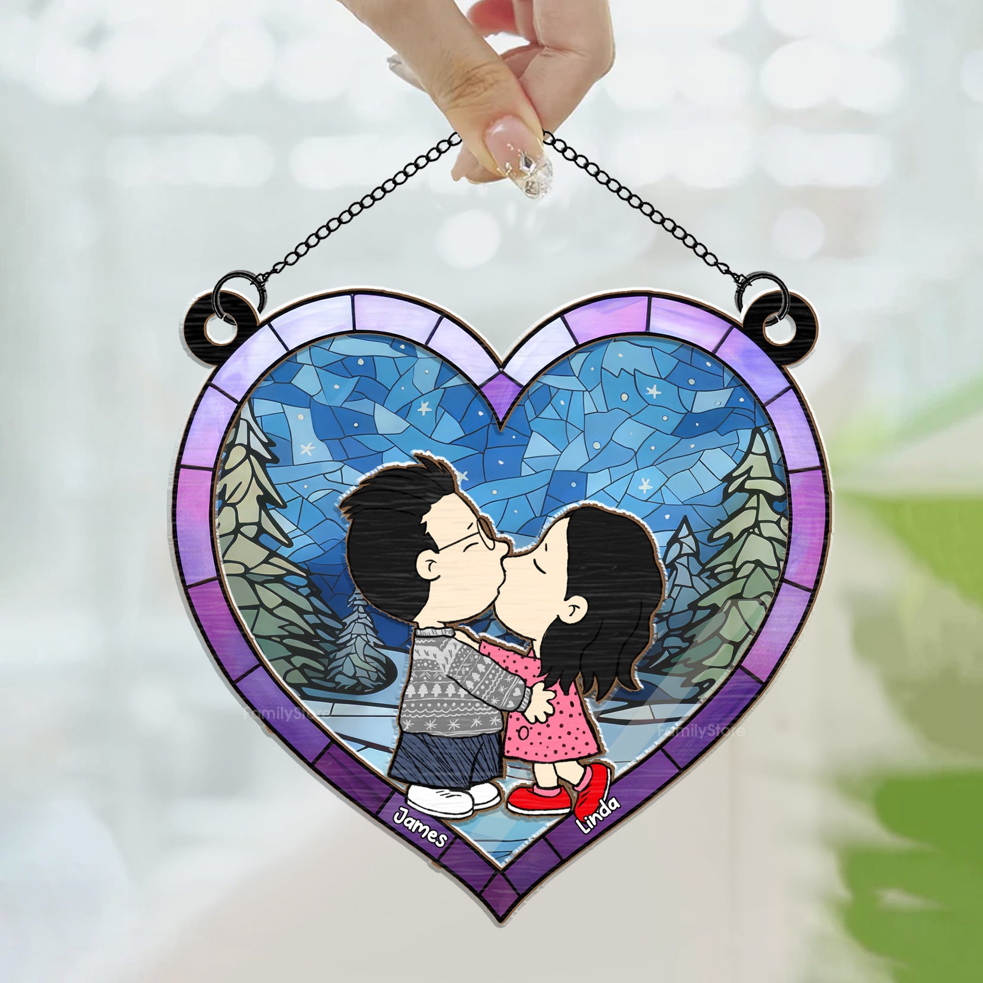 Personalized Heart Shaped Suncatcher Gift for Couples