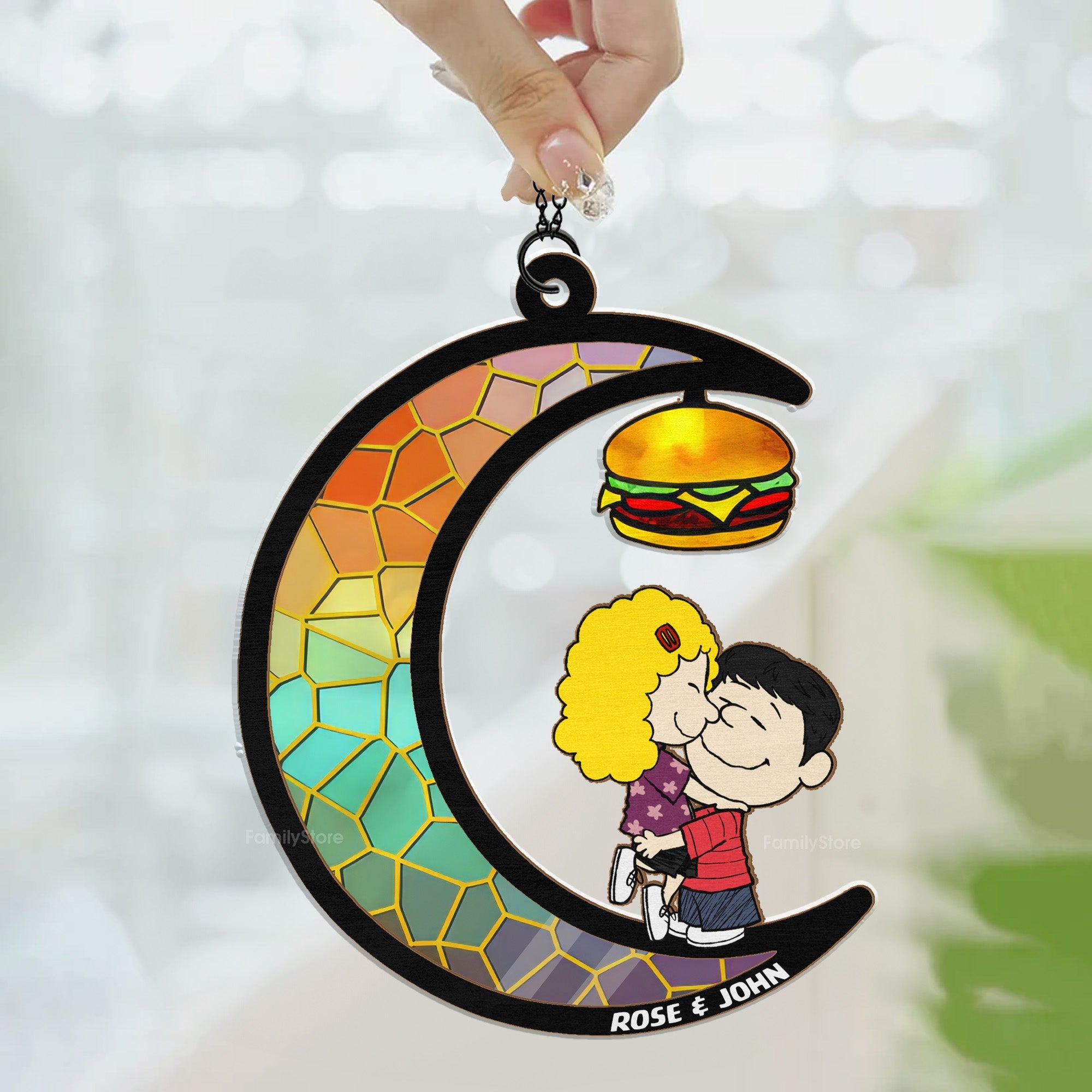 Personalized Funny Hamburger Peanut Couple Suncatcher Gift for Couples