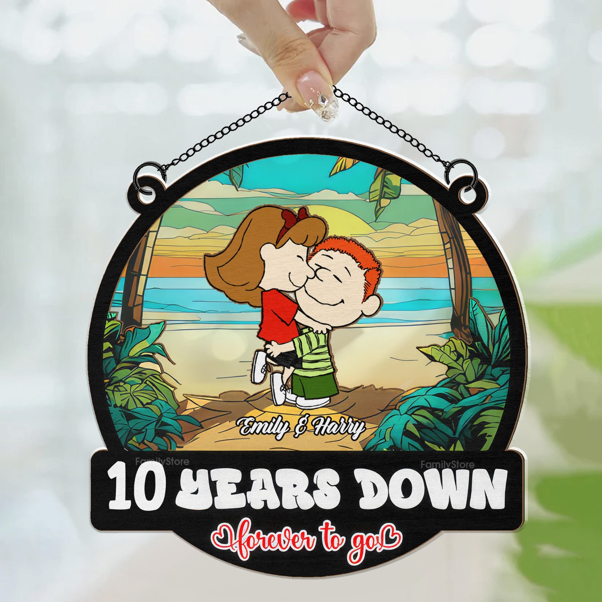 Personalized Suncatcher Ornament Couple Gift 10 Years Down