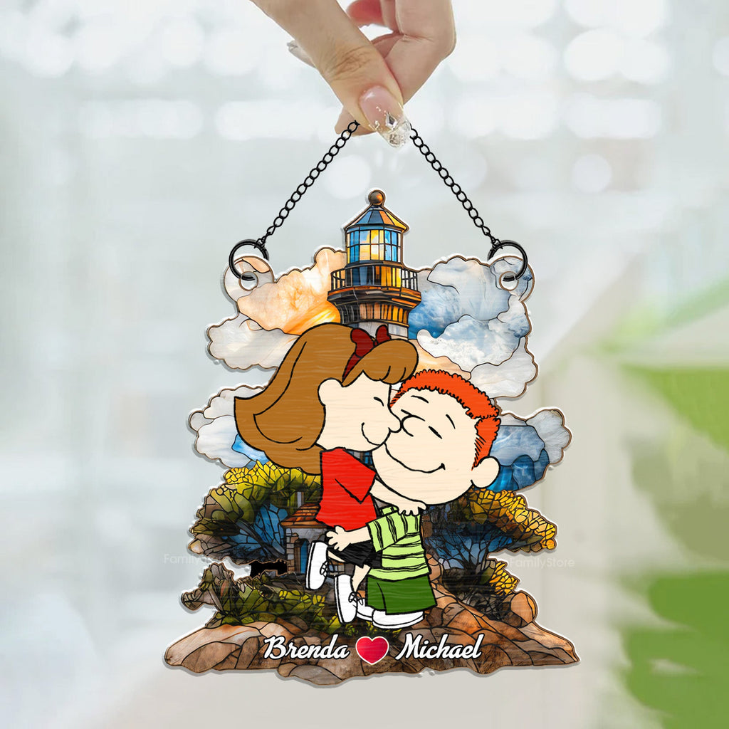 Personalized Cartoon Family Suncatcher Window Ornament Gift for Couple