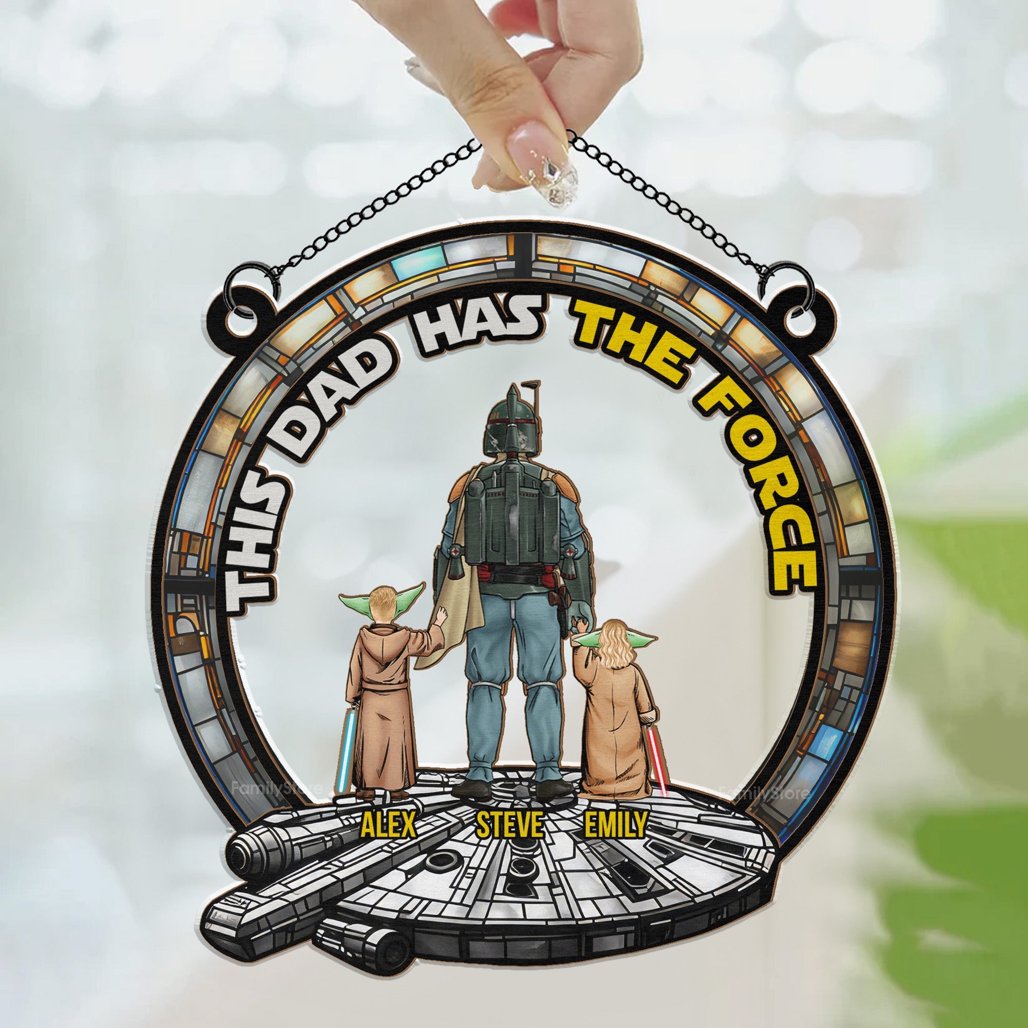 Personalized Window Hanging Suncatcher Ornament for Dad with Custom Names - Unique Home Decor Gift