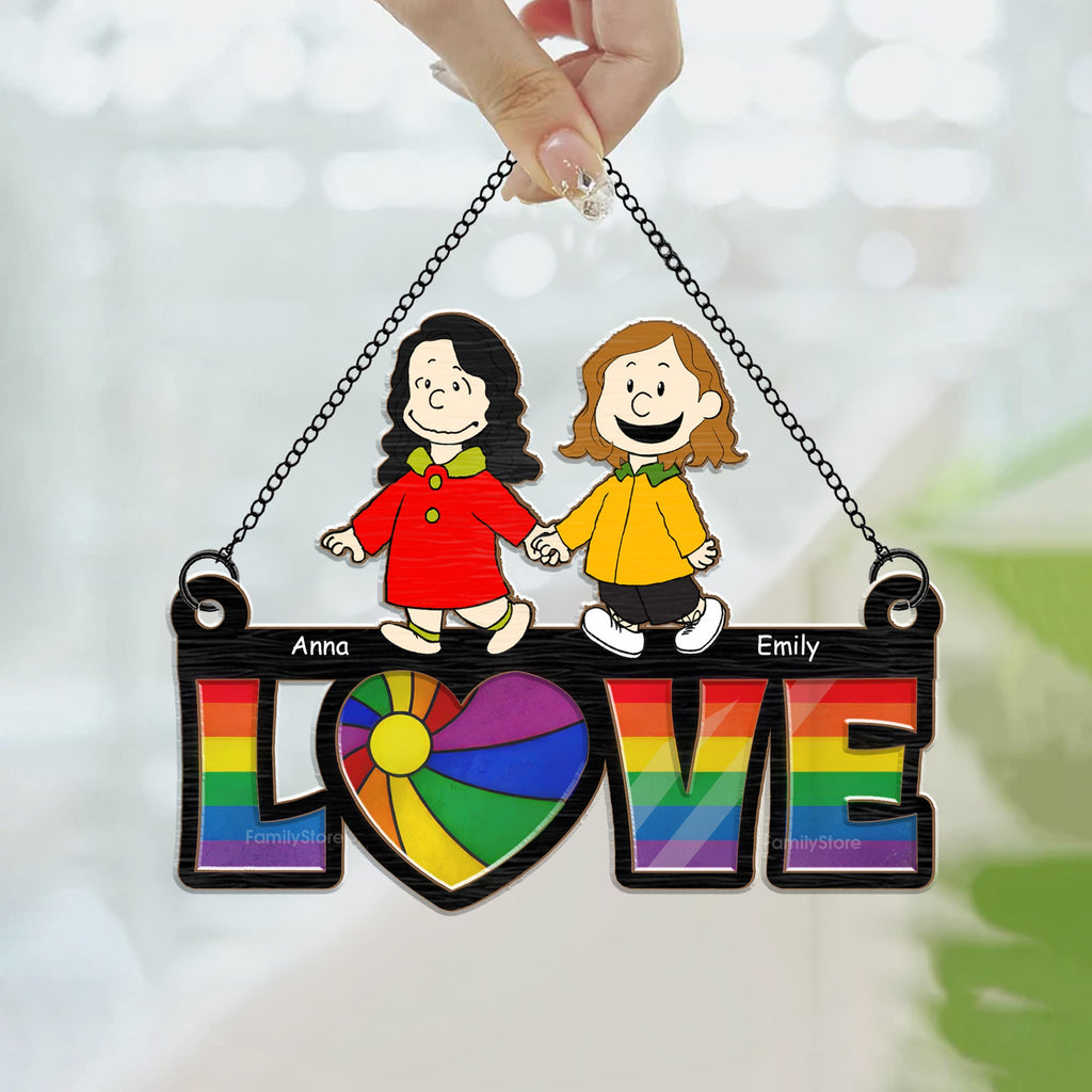 Personalized Love Is Love Suncatcher Ornament Gift for Couple