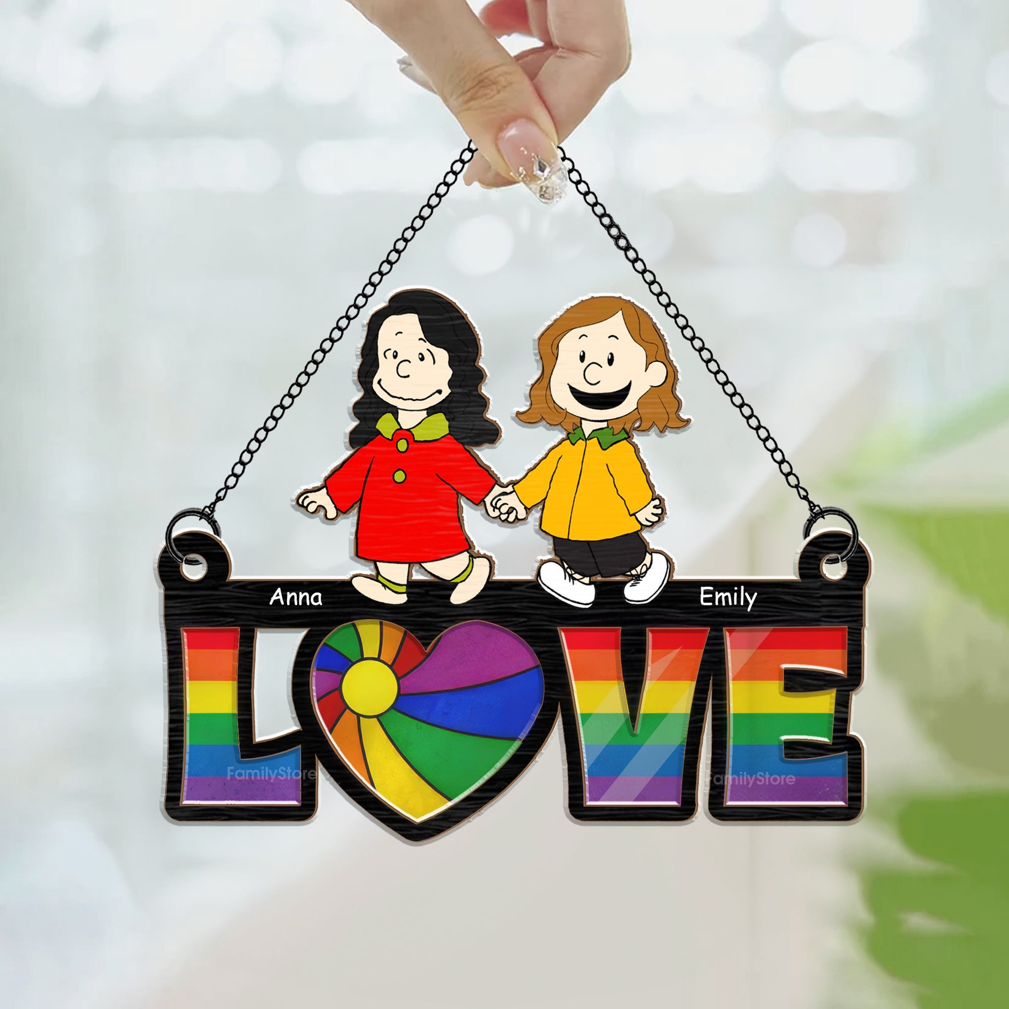 Personalized Love Is Love Suncatcher Ornament Gift for Couple