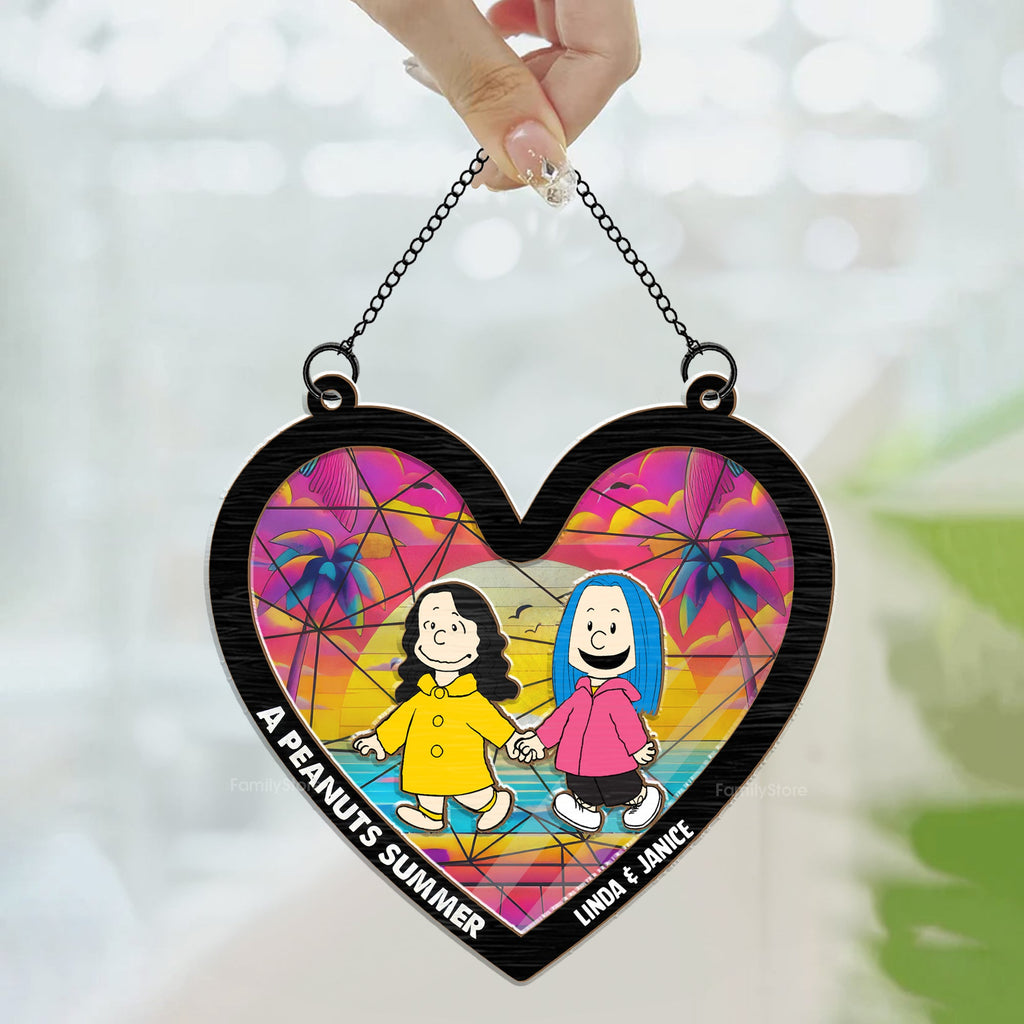 Personalized Summer Hearts Window Hanging Suncatcher Gift for Couples