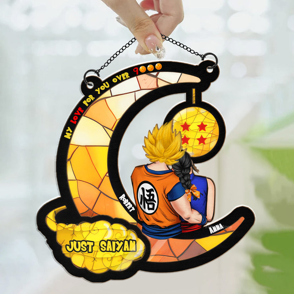 Personalized Window Hanging Suncatcher My Love Over 9000 Gift for Couple