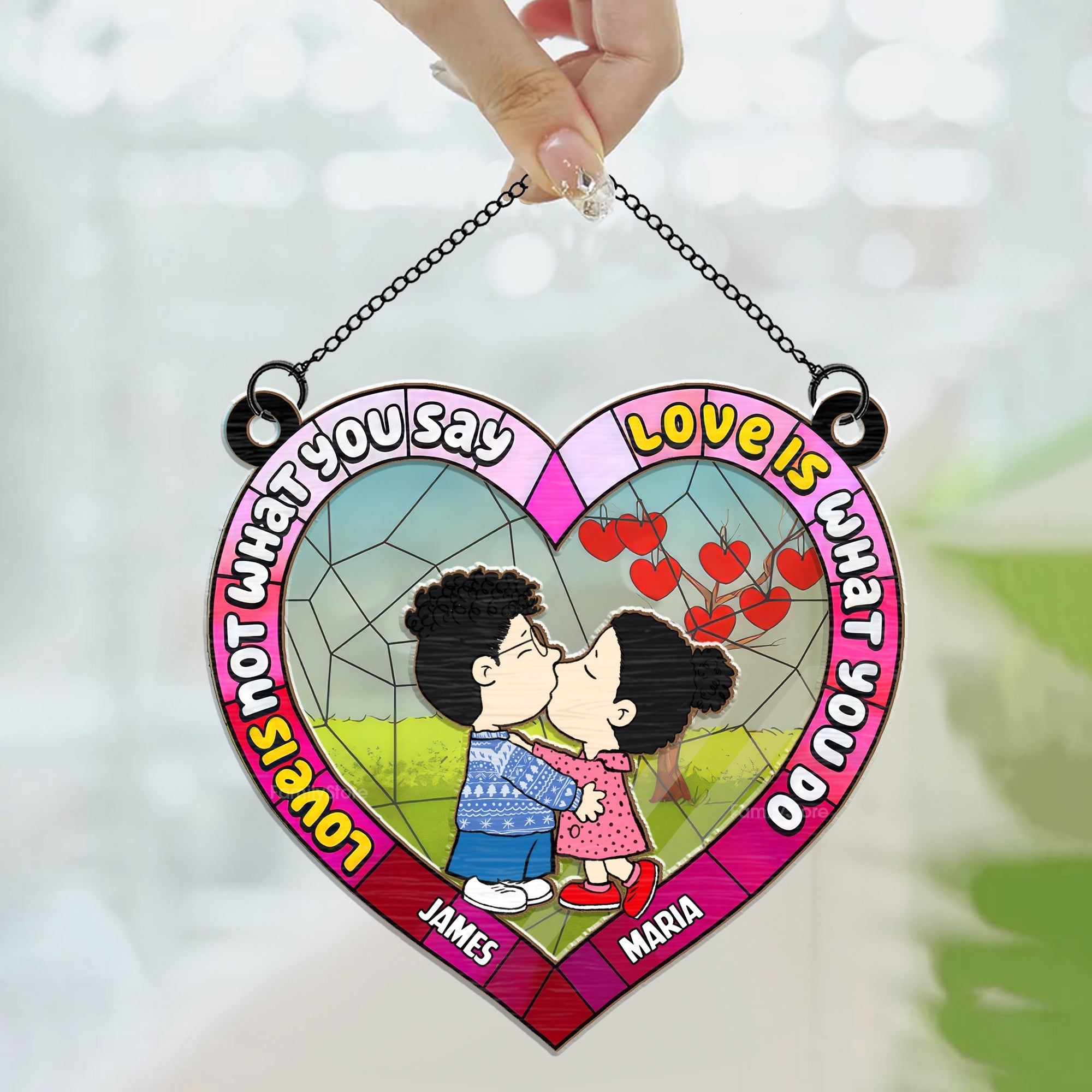 Personalized Heart Suncatcher with Quote Gift for Couple