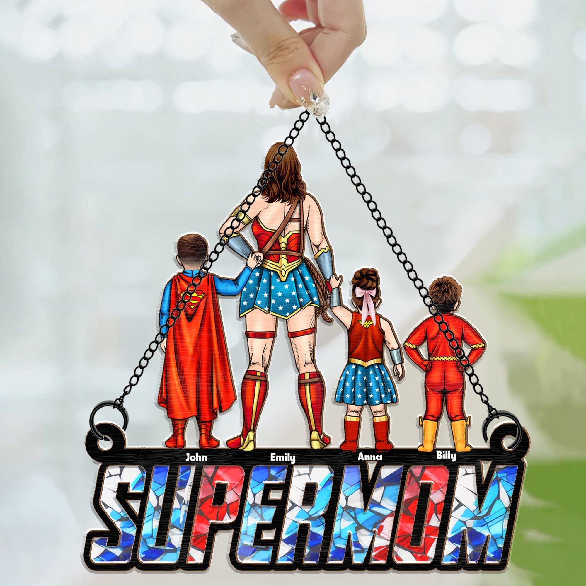 Personalized Super Mom Suncatcher Window Decor Gift for Mother