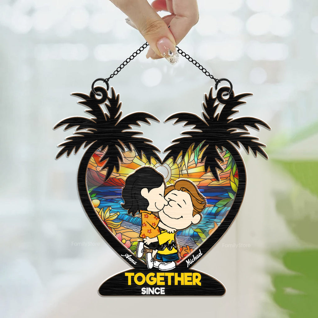 Personalized Palm Tree Suncatcher Ornament Custom Couple Gift