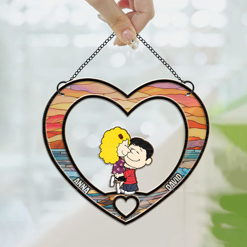 Personalized Heart-Shaped Suncatcher Ornament for Couples - Wood & Acrylic | Gift for Husband or Wife