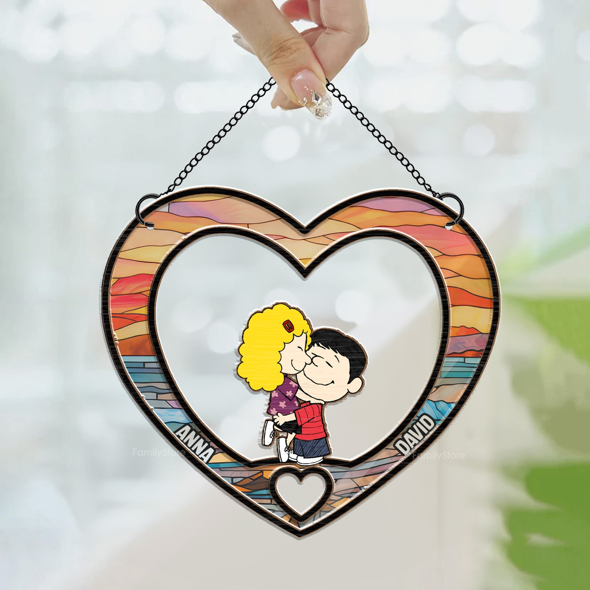 Personalized Heart-Shaped Suncatcher Ornament for Couples - Wood & Acrylic | Gift for Husband or Wife