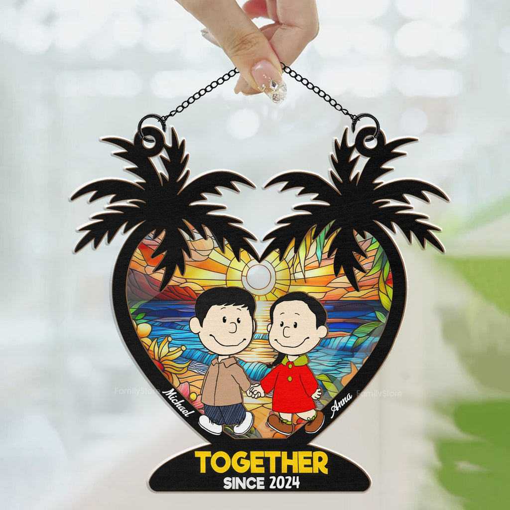 Personalized Palm Tree Suncatcher Ornament Gift for Couple Since 2024