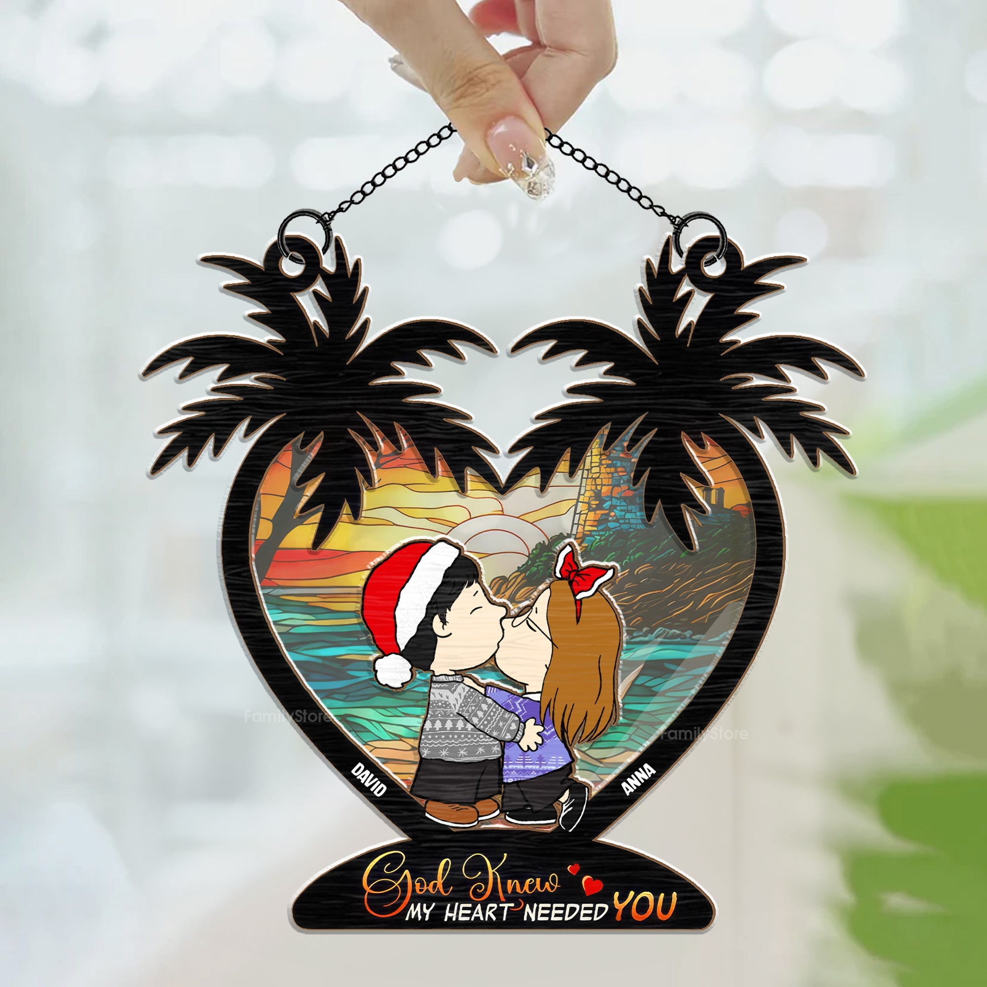 Personalized Window Hanging Suncatcher with Love Quote Gift for Couple