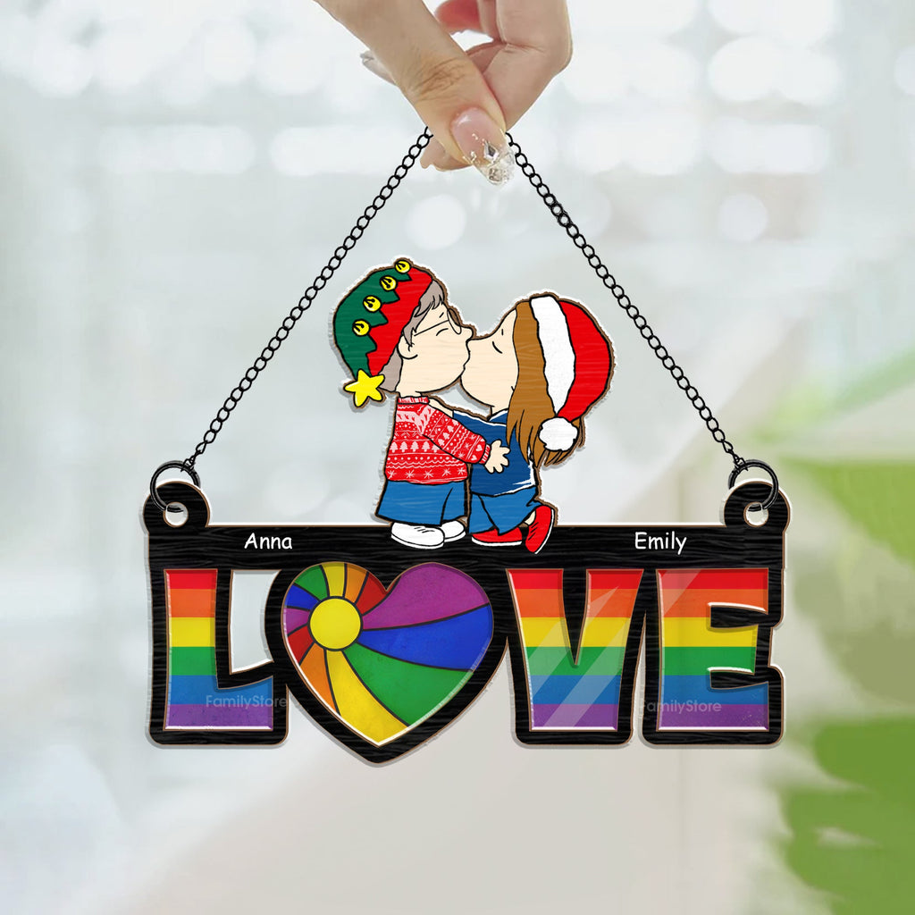 Personalized Love Is Love Suncatcher Ornament Gift for Couples