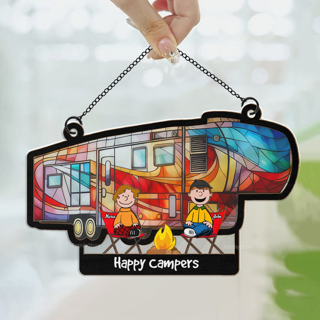 Personalized Happy Camping Suncatcher Ornament for Couples Gift