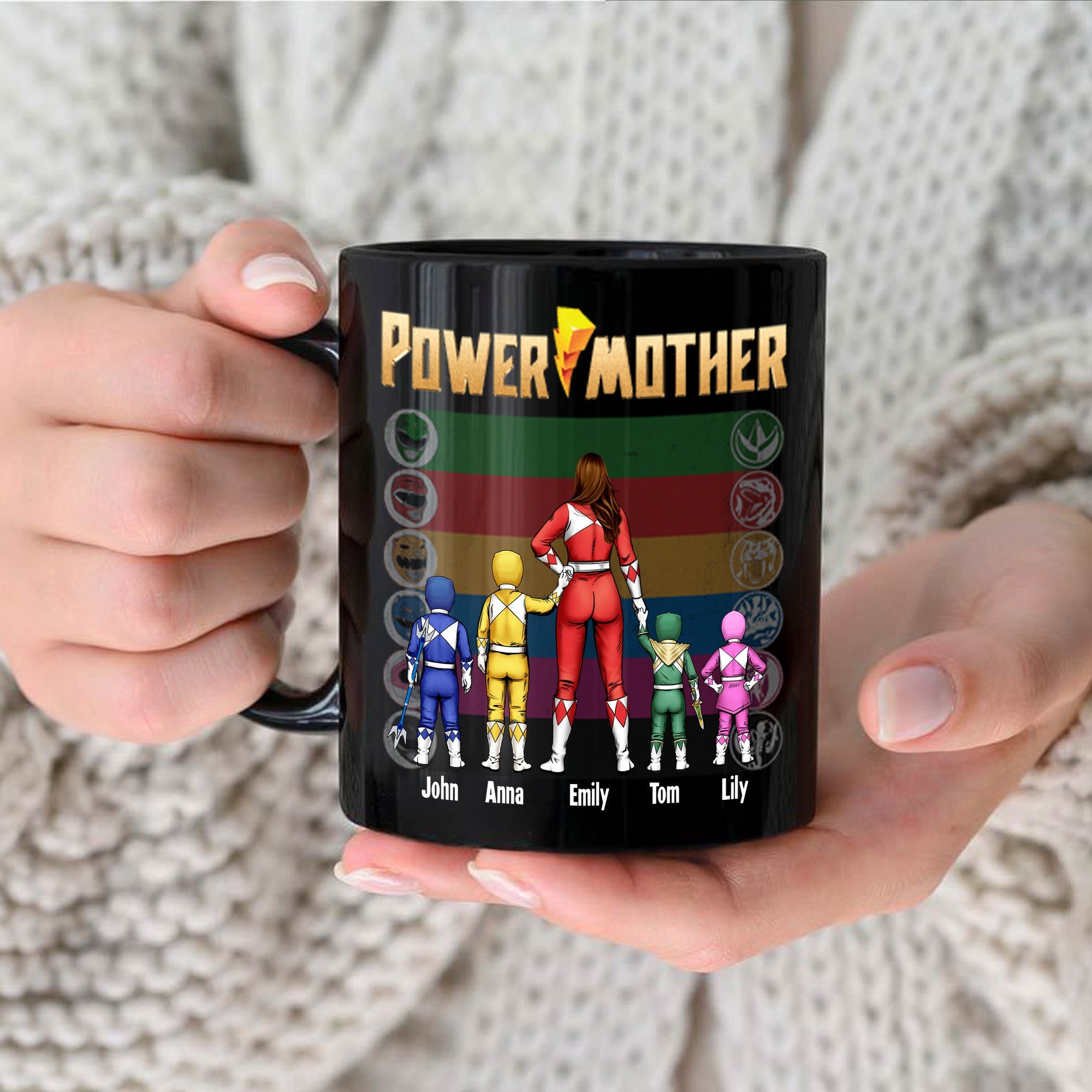 Personalized Power Mother Black Mug Custom Name Gift for Mom