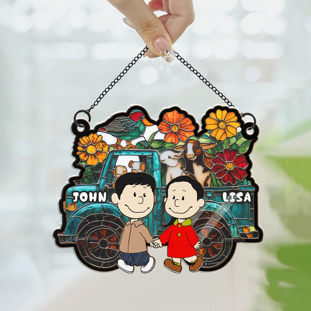 Personalized Farm Suncatcher Ornament for Couple Gift, Home Decor