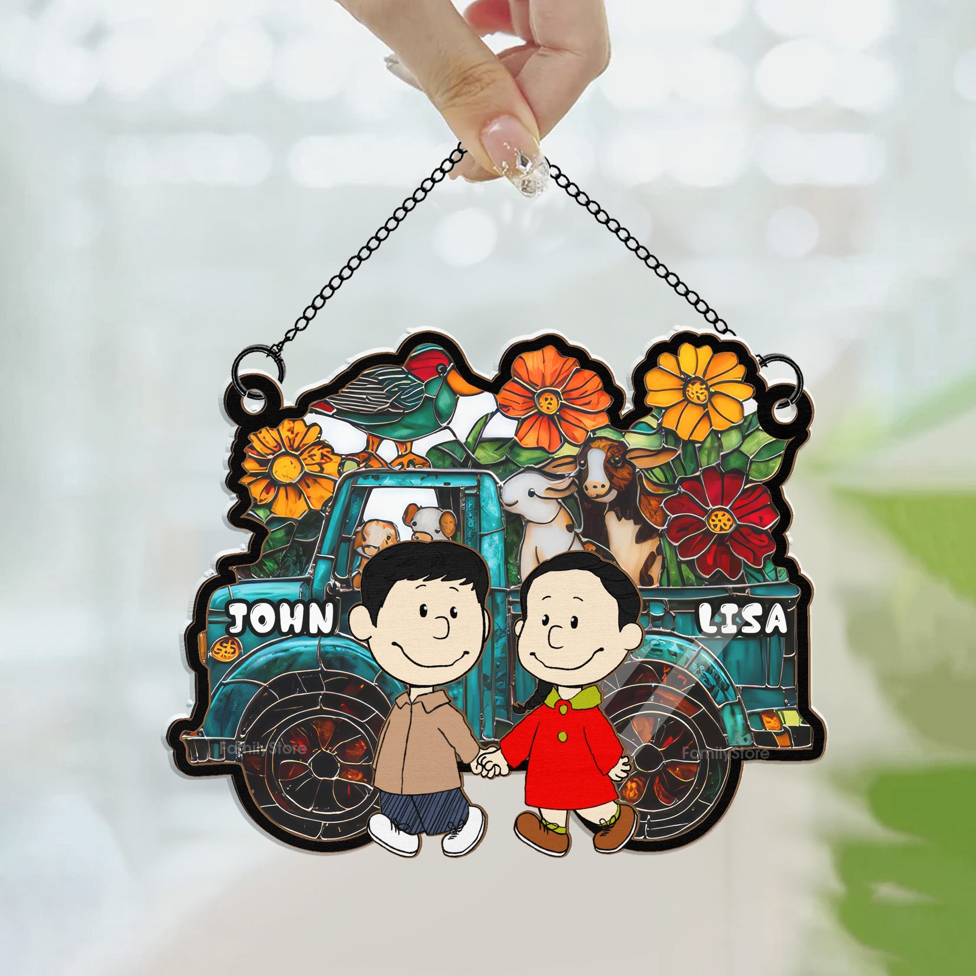 Personalized Farm Suncatcher Ornament for Couple Gift, Home Decor