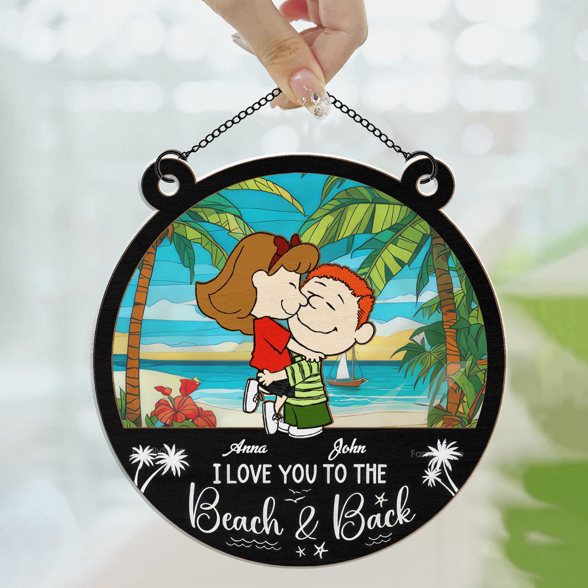 Personalized Beach Themed Suncatcher Ornament for Couples Gift