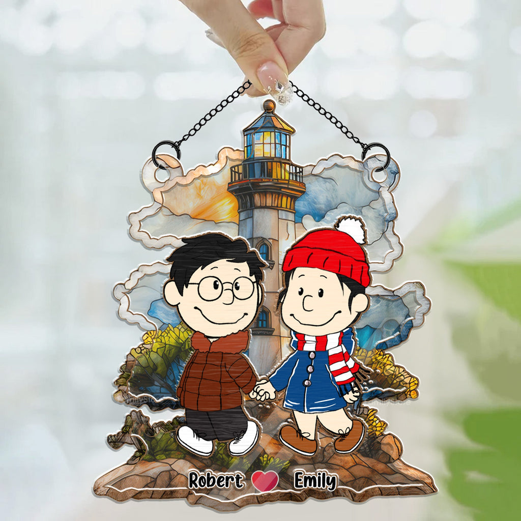 Personalized Couple Sunset Lighthouse Suncatcher Gift