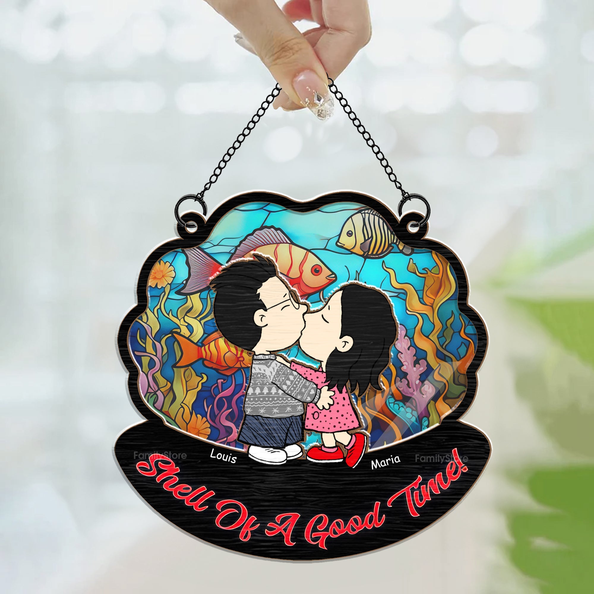 Personalized Kissing Under The Sea Shell Suncatcher Gift for Couples Anniversary