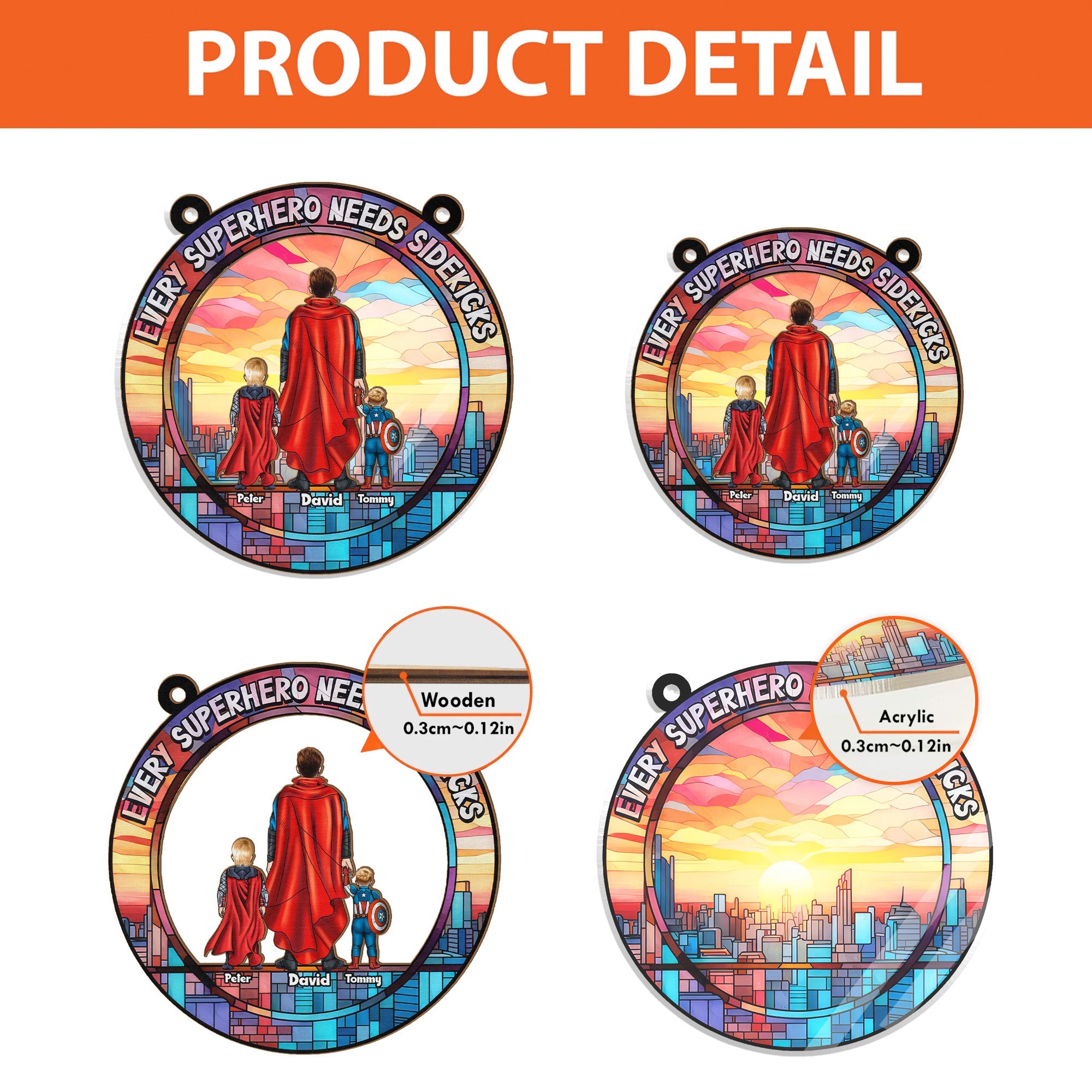 Personalized Superhero Sidekick Window Suncatcher Ornament Gift for Dad