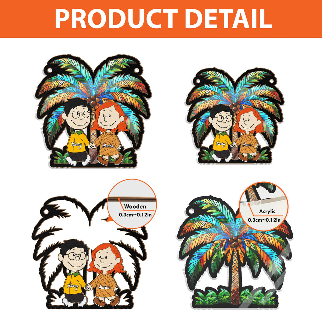Personalized Palm Tree Sunset Suncatcher Ornament Gift for Couple