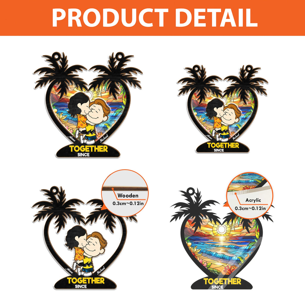 Personalized Palm Tree Suncatcher Ornament Custom Couple Gift
