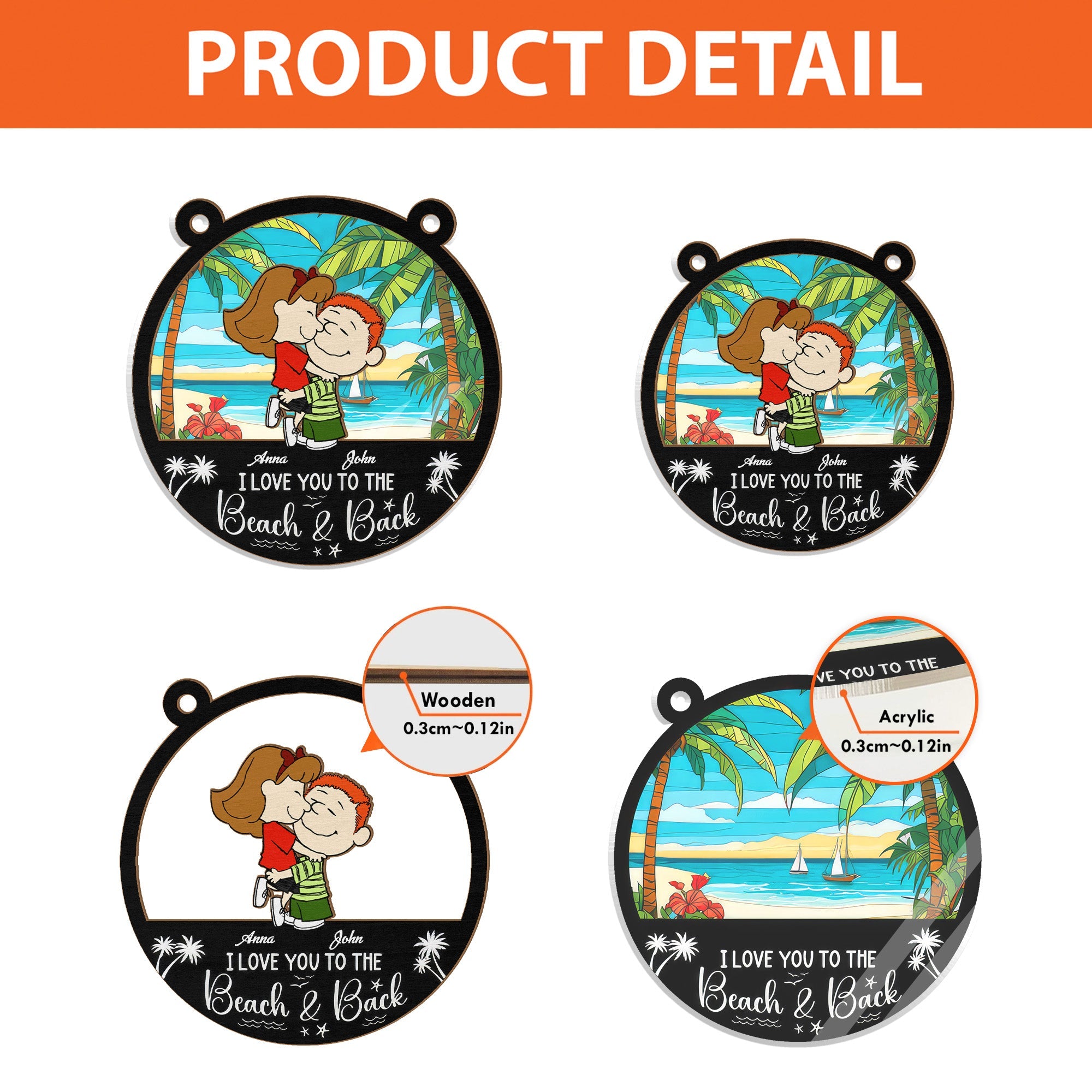 Personalized Beach Themed Suncatcher Ornament for Couples Gift
