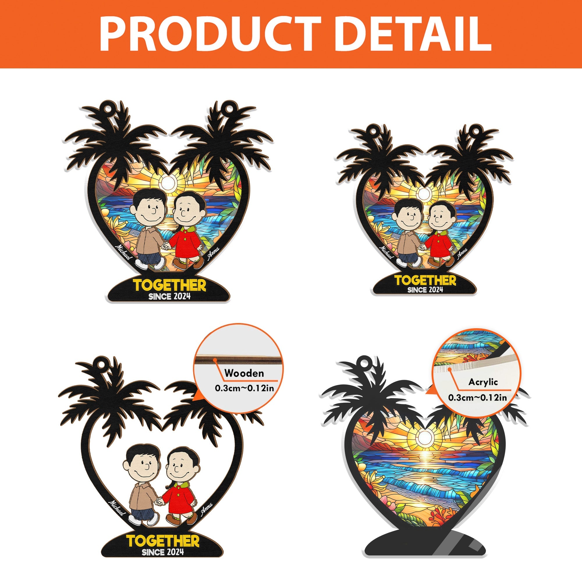 Personalized Palm Tree Suncatcher Ornament Gift for Couple Since 2024