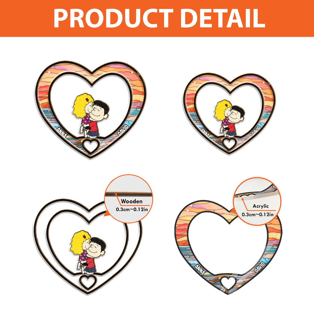 Personalized Heart-Shaped Suncatcher Ornament for Couples - Wood & Acrylic | Gift for Husband or Wife