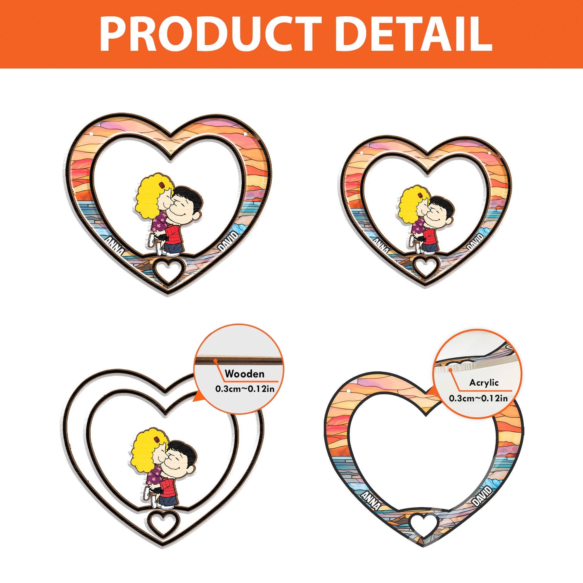 Personalized Heart-Shaped Suncatcher Ornament for Couples - Wood & Acrylic | Gift for Husband or Wife