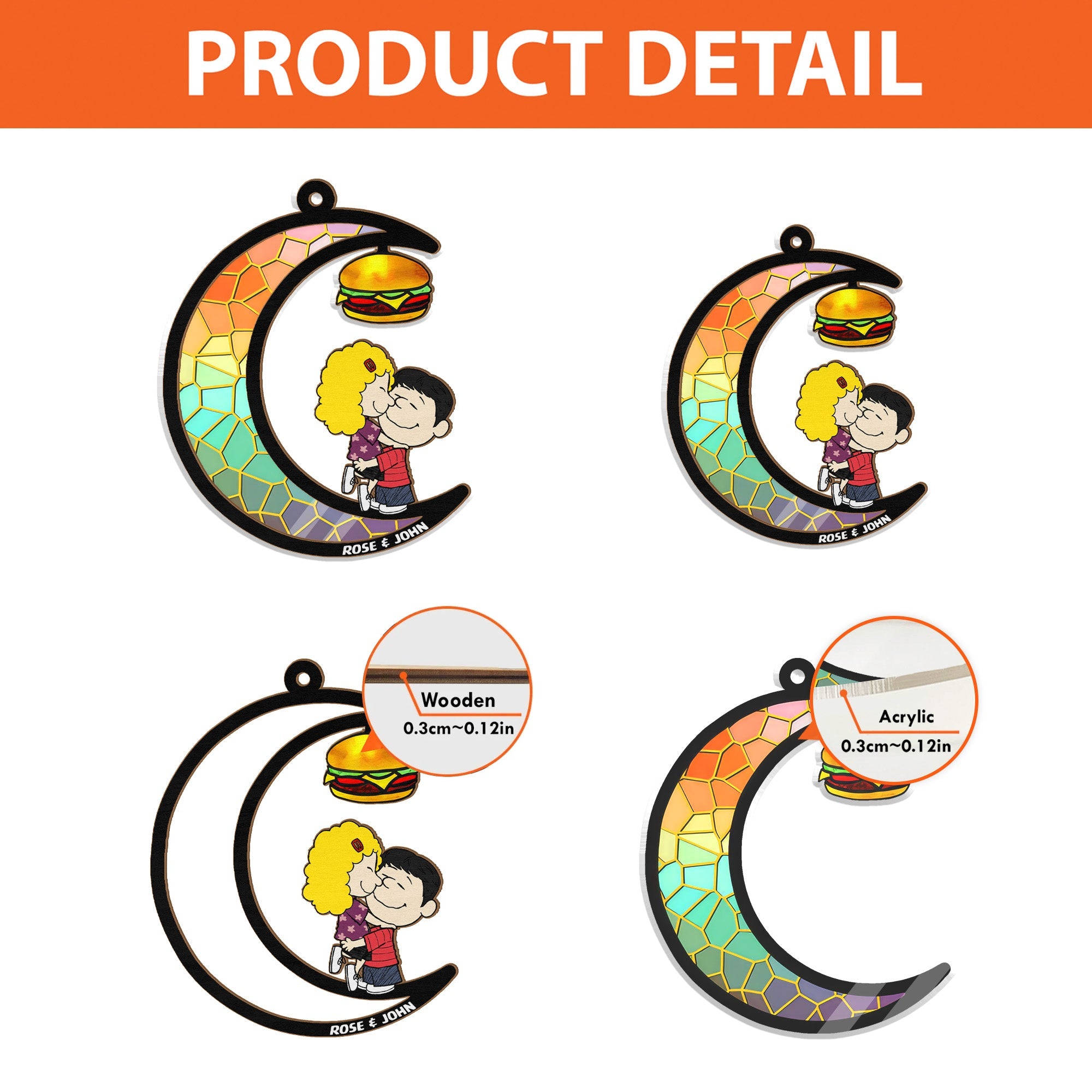 Personalized Funny Hamburger Peanut Couple Suncatcher Gift for Couples