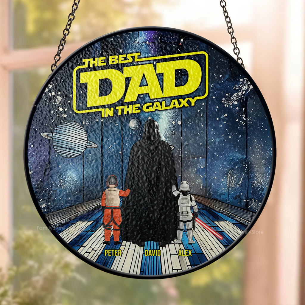 Personalized Stained Glass Suncatcher for Dad Gift - Best Dad in the Galaxy