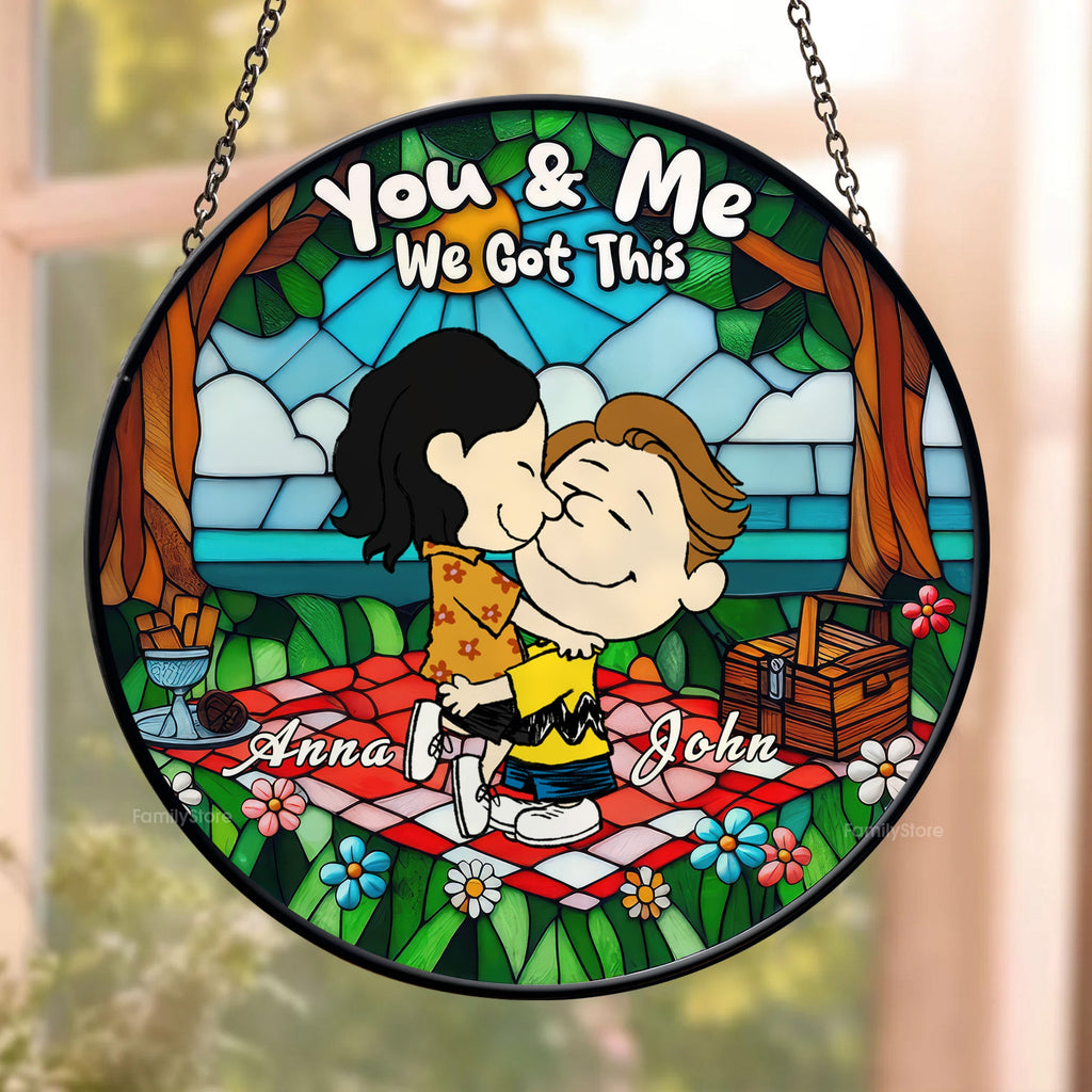 Personalized Stained Glass Suncatcher Cartoon Couple Gift for Anniversary