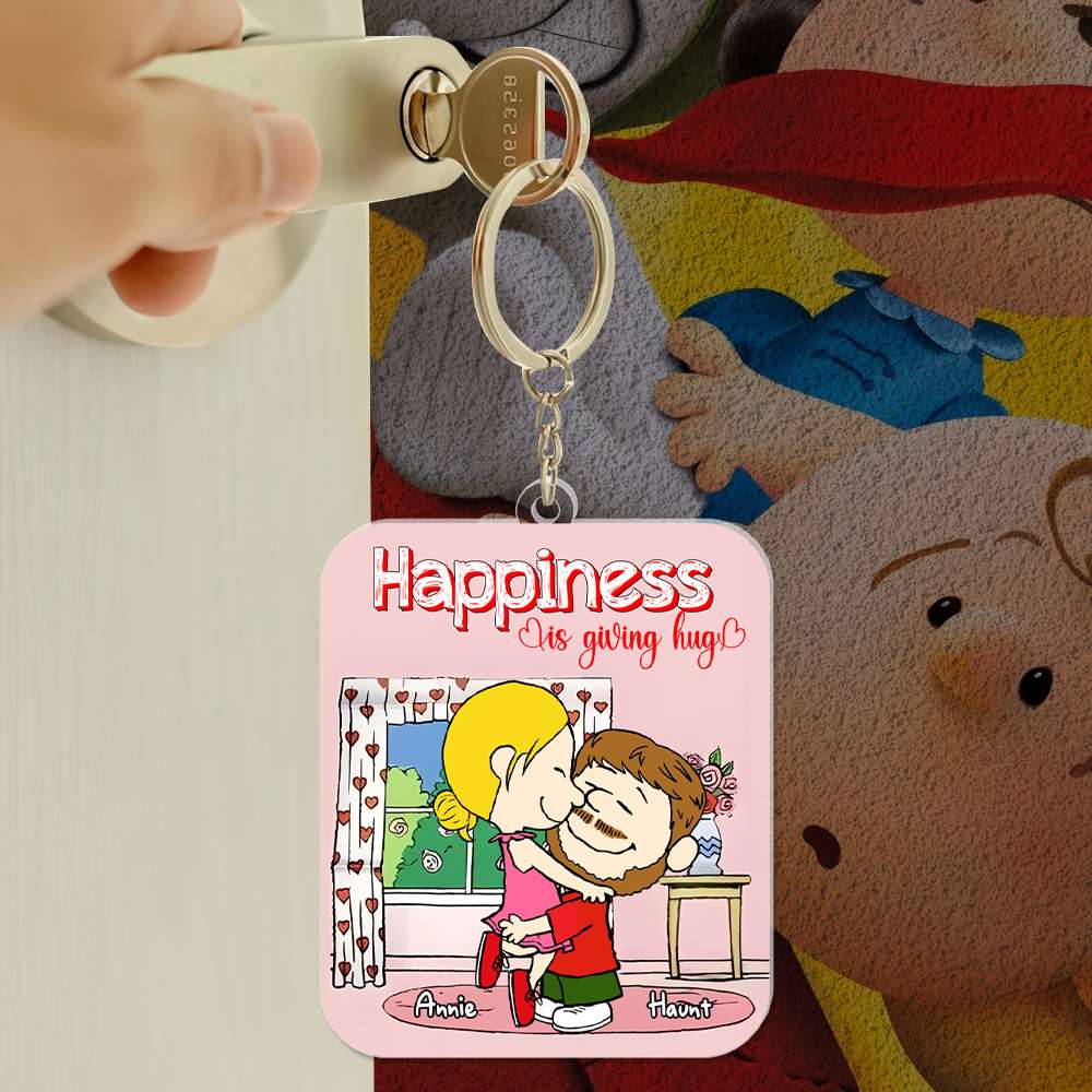 Personalized Acrylic Keychain Happiness Is Giving Hug Gift for Couple