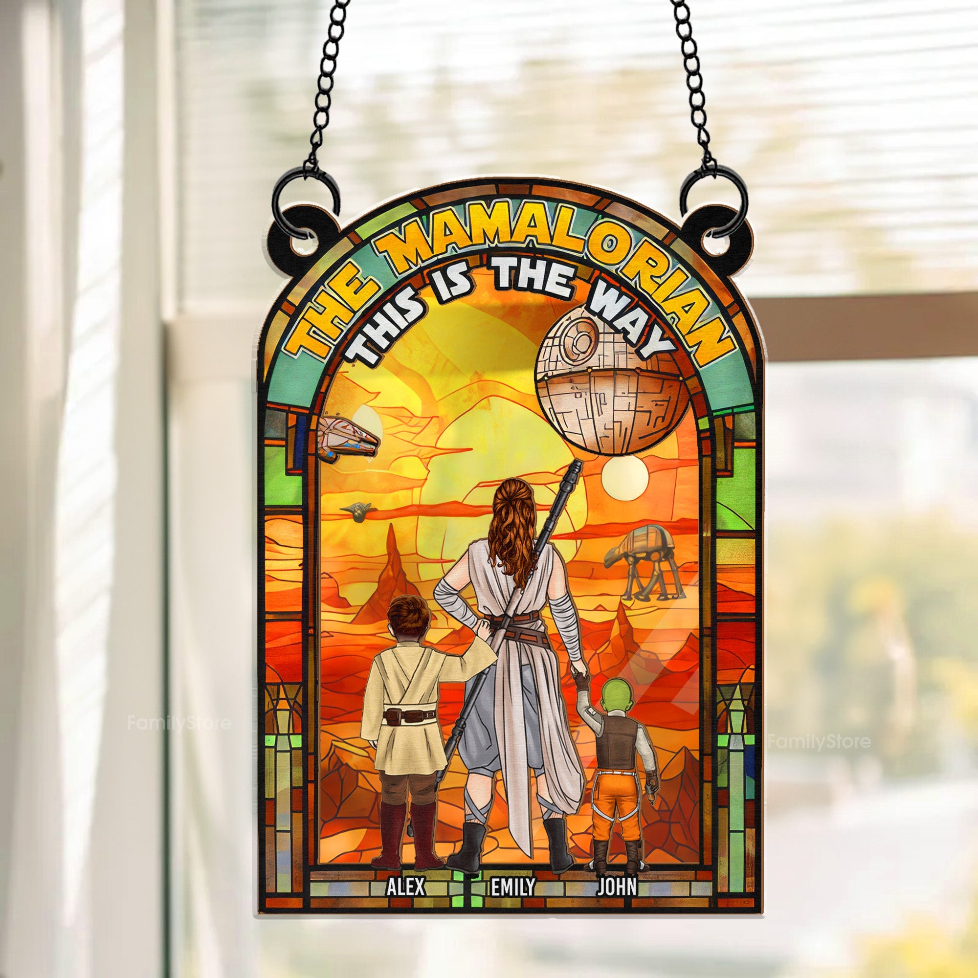 Personalized Mamalorian Suncatcher Ornament for Mom, Wife | Unique Home Decor Gift