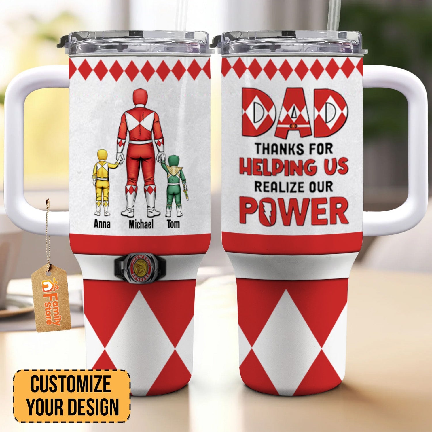 Personalized Power Ranger Tumbler Cup Gift for Dad | 40oz