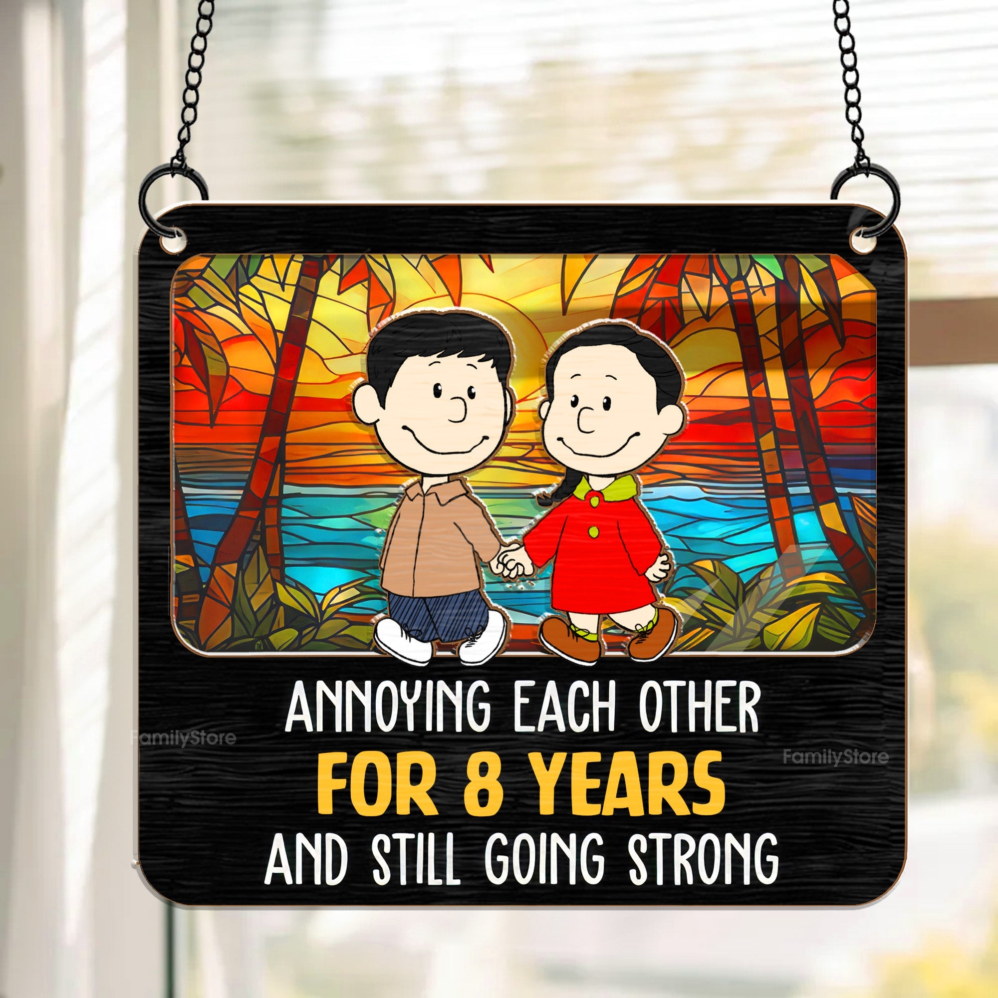 Personalized Window Hanging Suncatcher Ornament Gift for Couple - 8 Years Together