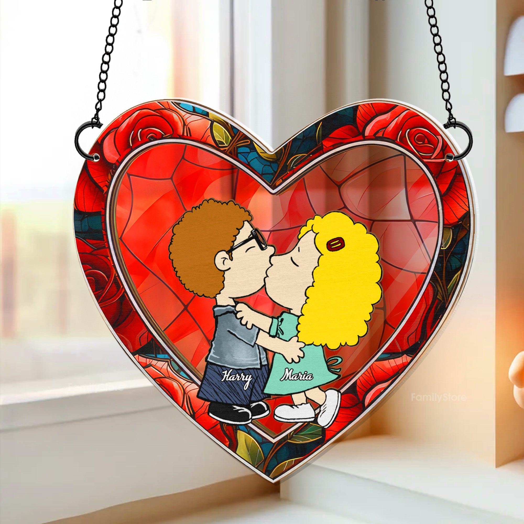 Personalized Heart-Shaped Suncatcher Ornament for Couples | Gift for Anniversary, Home Decor