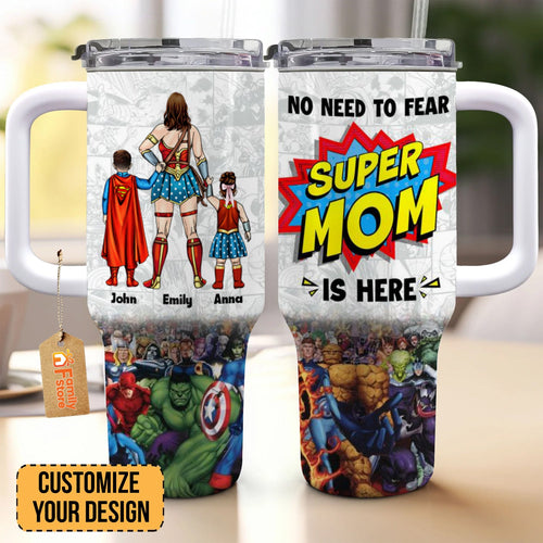Personalized 40oz Tumbler Super Mom Gift for Mom with Straw Tumbler GradoCreations