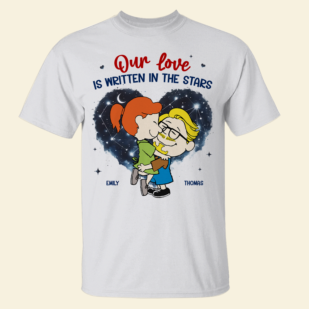 Personalized Couple Shirt Our Love Is Written In The Stars Custom Names Gift for Anniversary